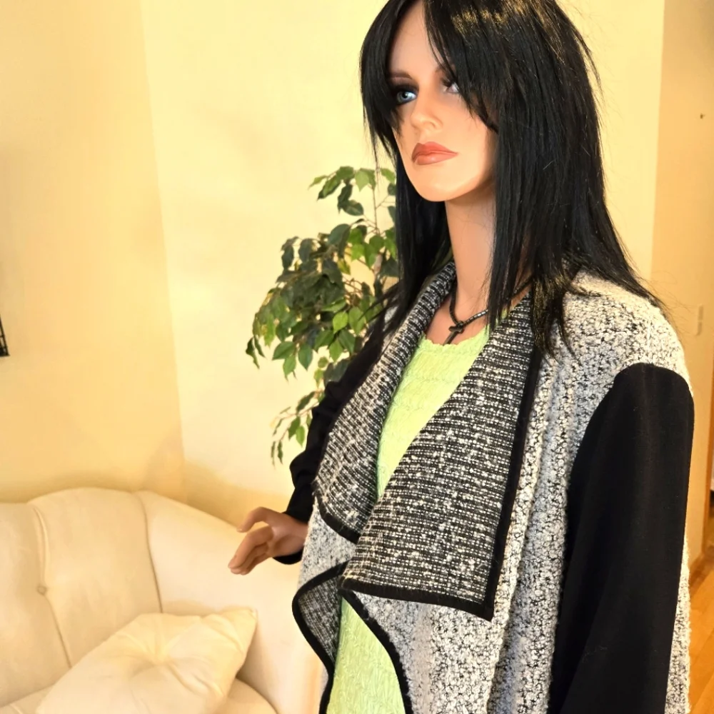 Roz & Ali Black& White Open Draped Cardigan Size XL - Picture 3 of 10